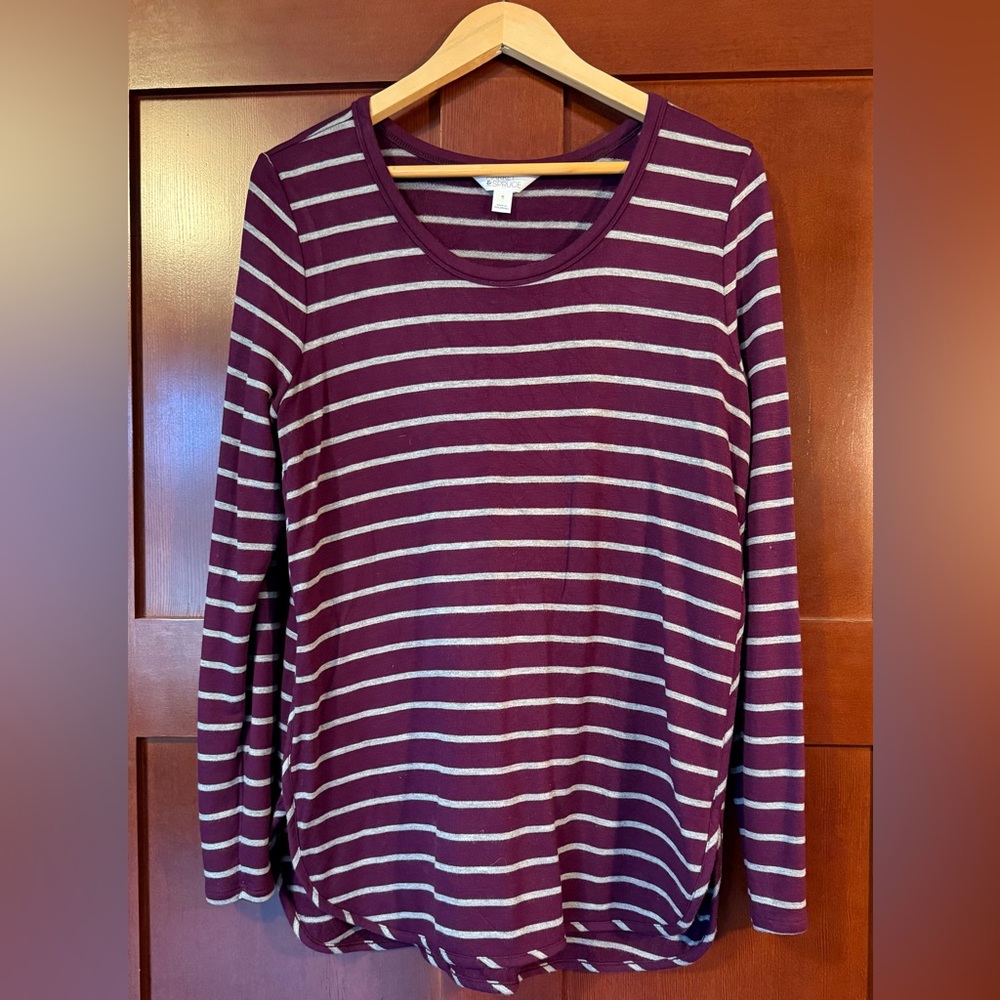 Market & Spruce Plum and White Striped Long Sleeve Tunic